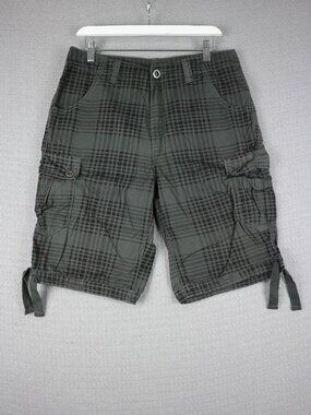 Machine Checkered Grey Cargo Shorts Mens 32W Y2K Streetwear